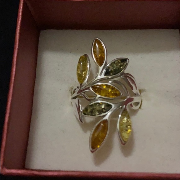 Beautiful Sterling + Genuine Amber Ring  *SIZE 7* - Picture 2 of 5